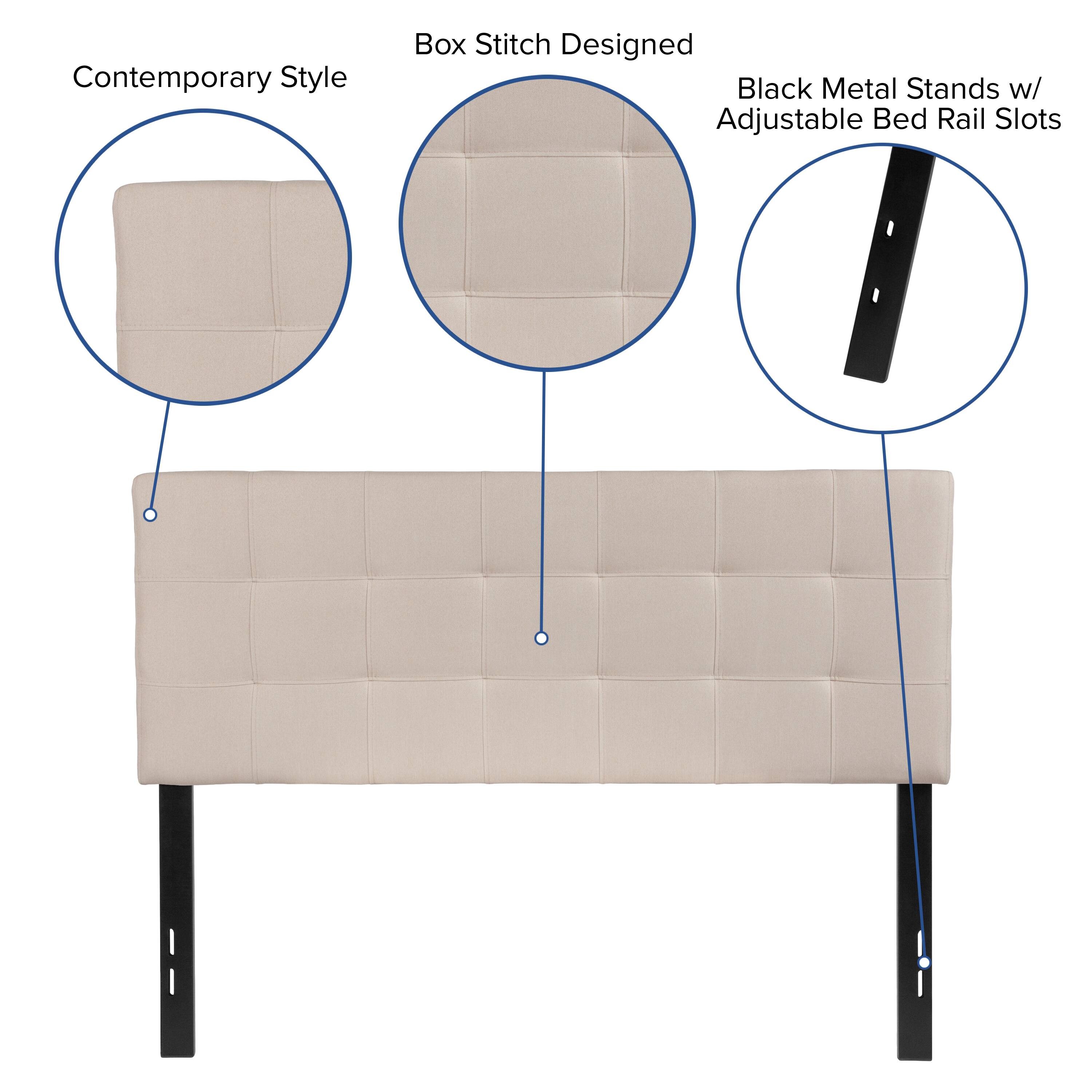 Contemporary Style Box Stitch Designed Black Metal Stands w/ Adjustable Bed Rail Slots