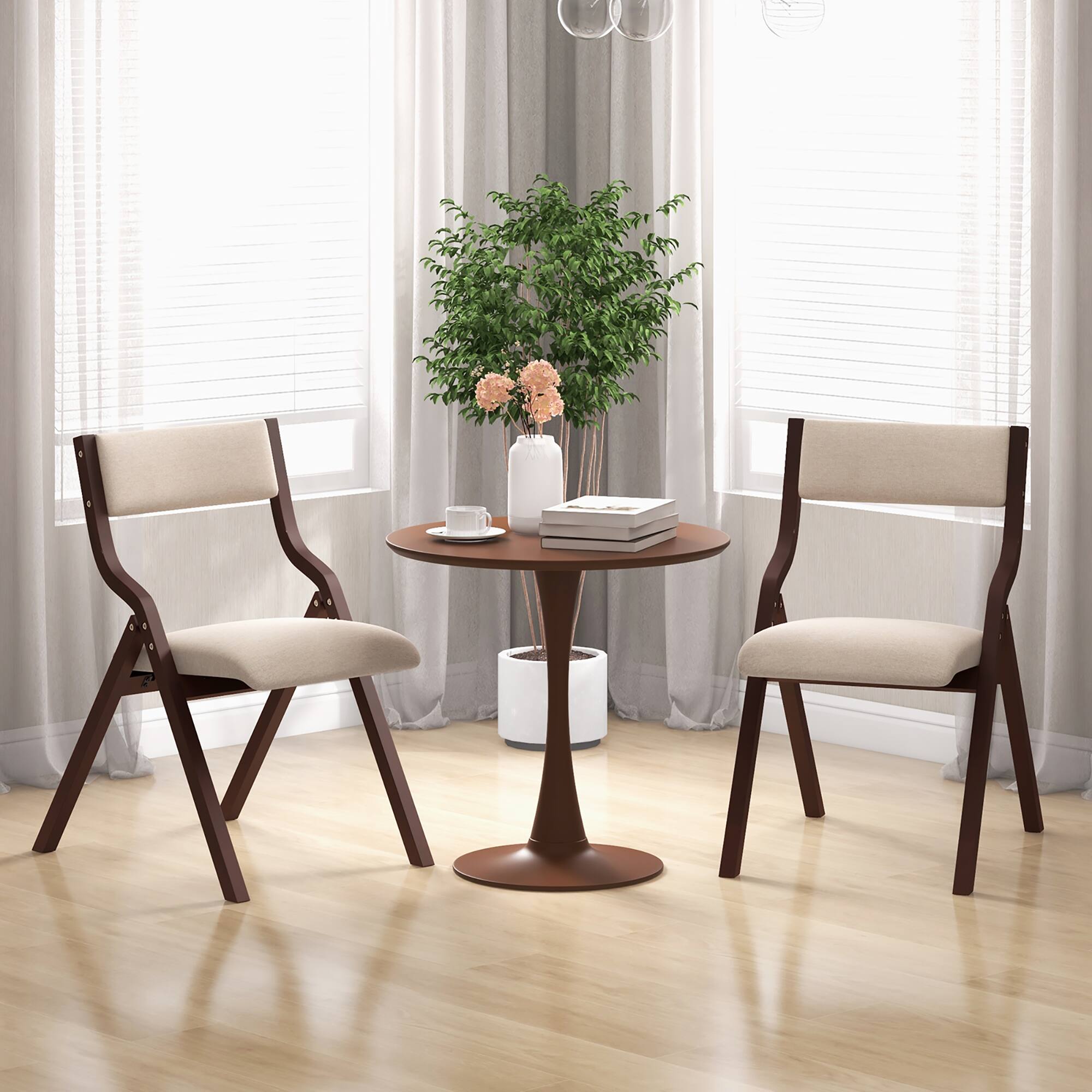 Alt View 3. Gymax - Gymax Folding Dining Chairs Set of 4 Wooden Table Chairs w/ Padded Seat Modern Coffee & Beige - Coffee, Beige.