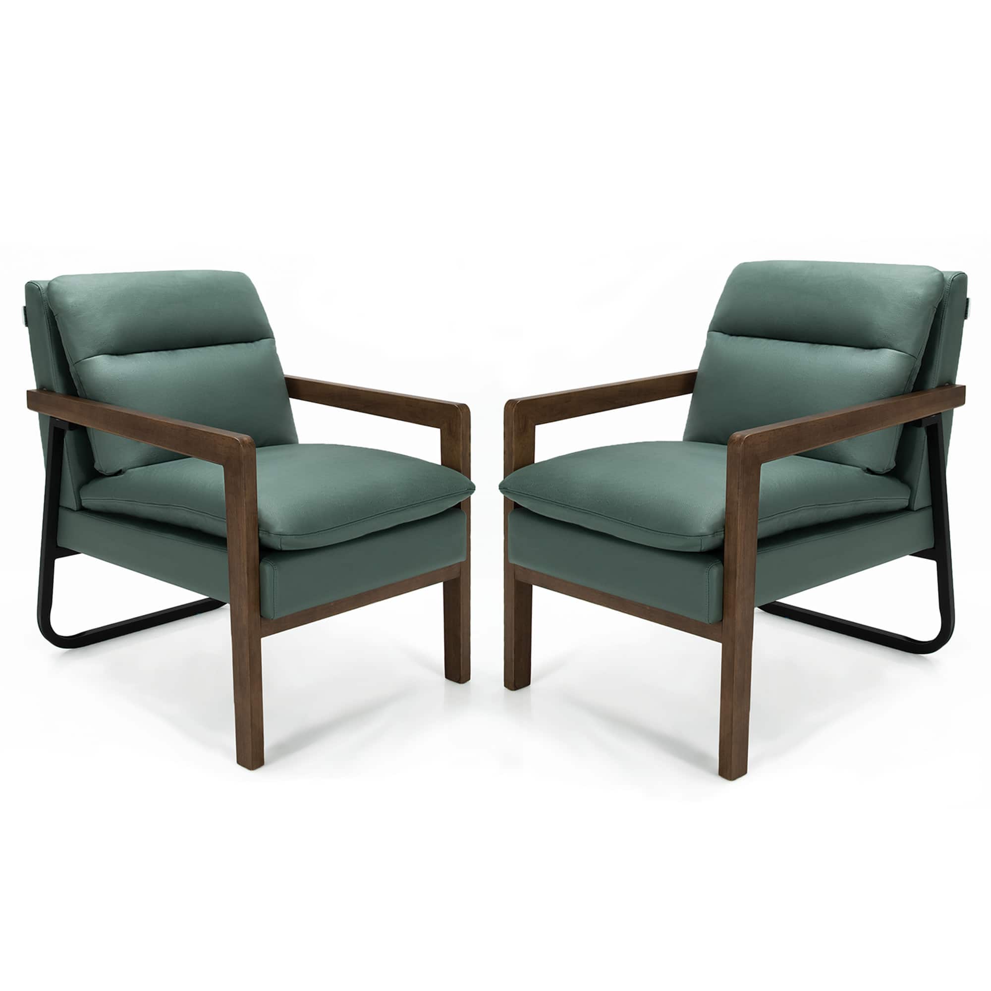 Gymax - Set of 2 Single Sofa Chair Leisure Accent Chair w/ Wooden Armrests & Legs - Green