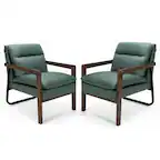 Front. Gymax - Gymax Set of 2 Single Sofa Chair Leisure Accent Chair w/ Wooden Armrests & Legs Green - Green.