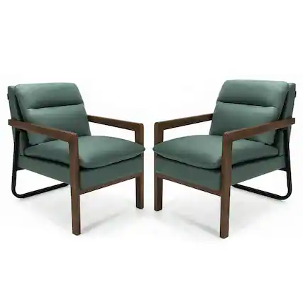 Front. Gymax - Gymax Set of 2 Single Sofa Chair Leisure Accent Chair w/ Wooden Armrests & Legs Green - Green.