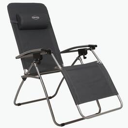 Kamp-Rite - Outdoor Folding Reclining Zero Gravity Chair w/ Headrest Pillow, Gray - Black