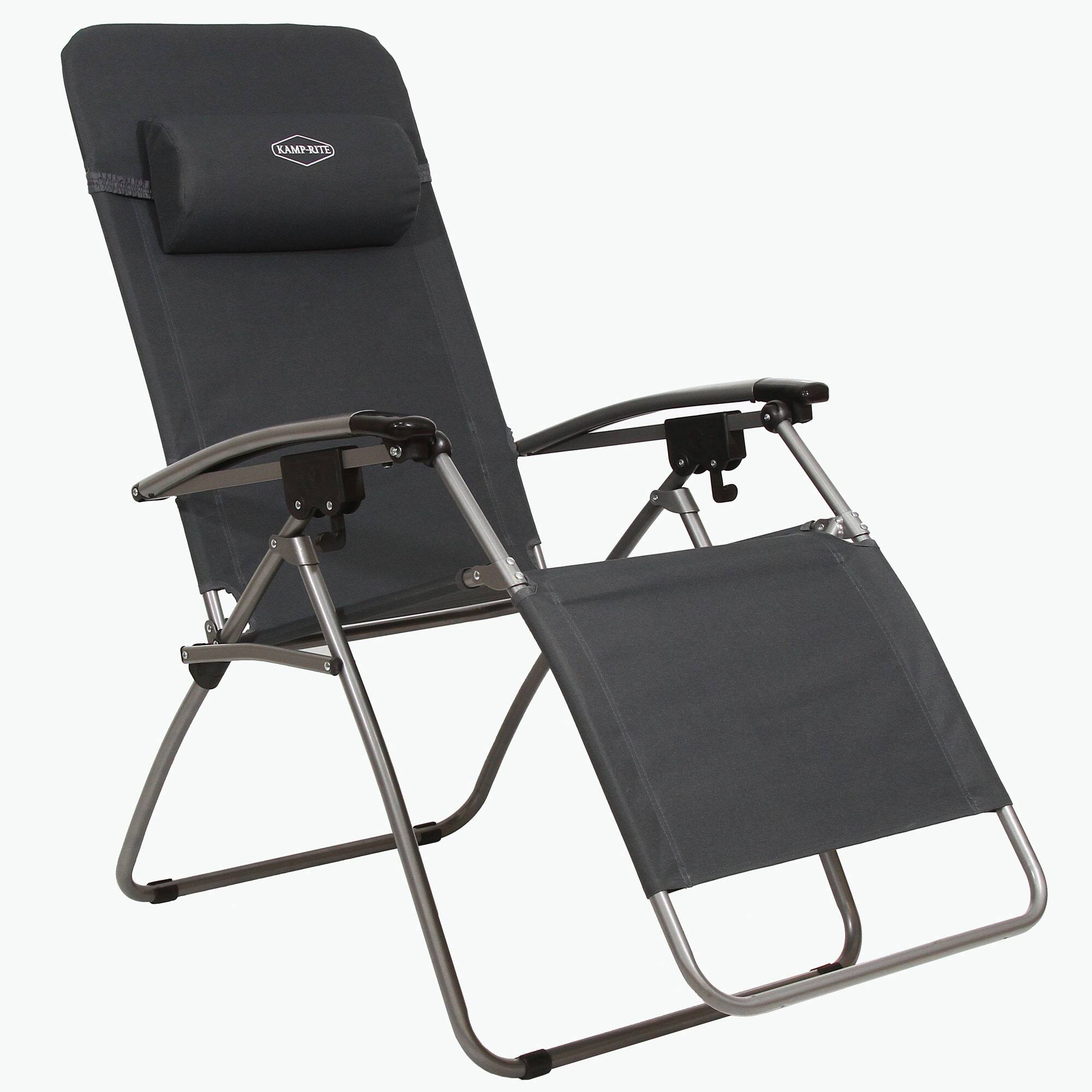 Front. Kamp-Rite - Kamp-Rite Outdoor Folding Reclining Zero Gravity Chair w/ Headrest Pillow, Gray - Black.