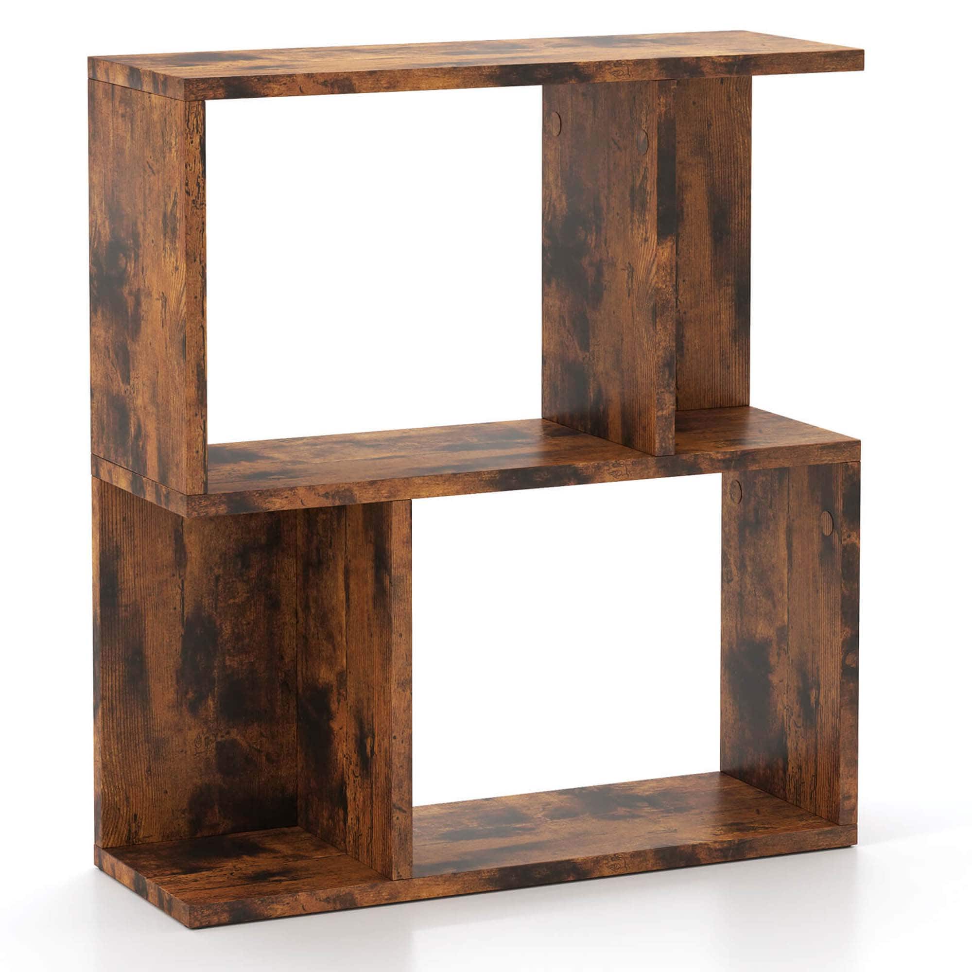 Alt View 6. Costway - 1 PCS 3-Tier Bookshelf Geometric Bookcase Side Table with Open Storage Display Shelf - Rustic Brown.