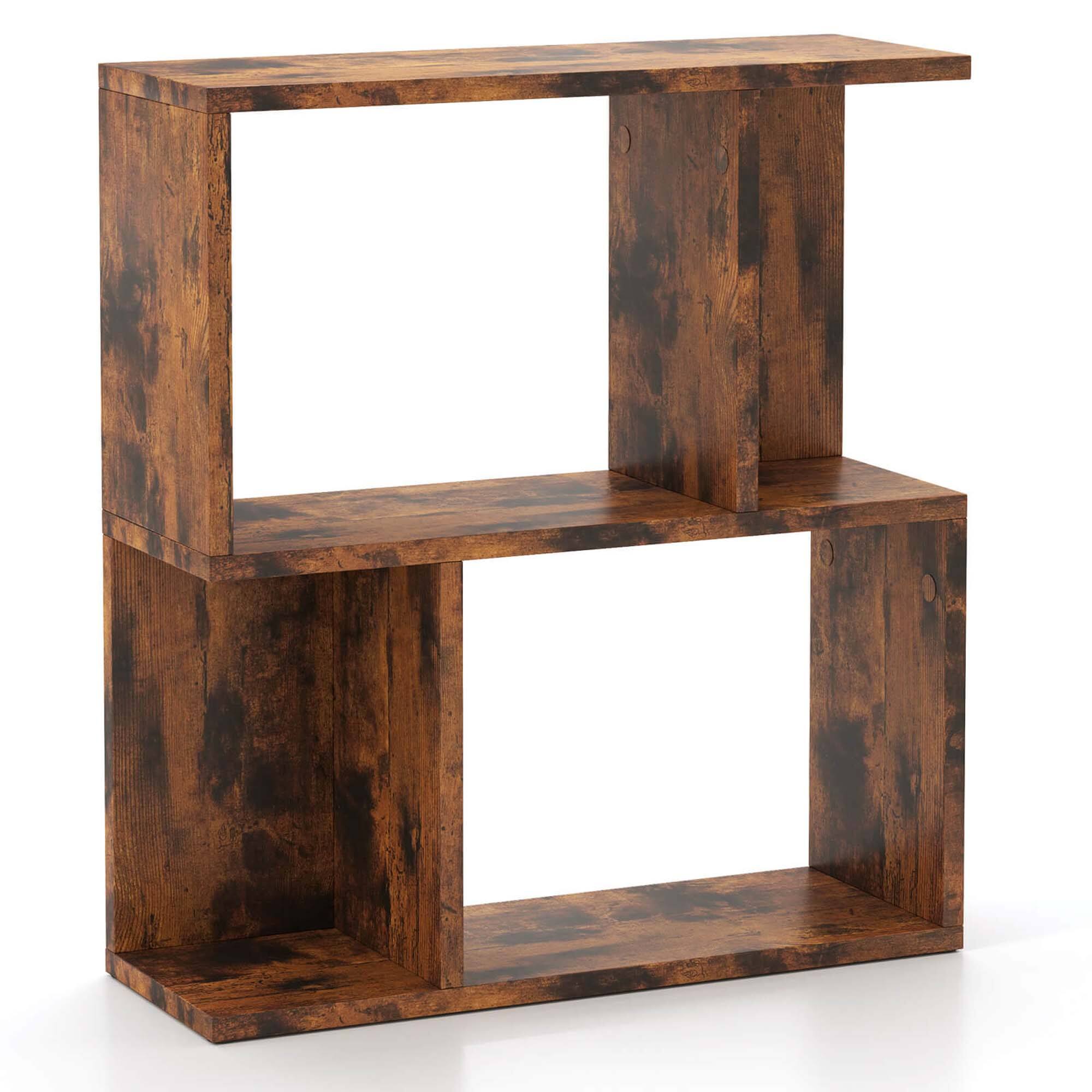 Alt View 6. Costway - 1 PCS 3-Tier Bookshelf Geometric Bookcase Side Table with Open Storage Display Shelf - Rustic Brown.