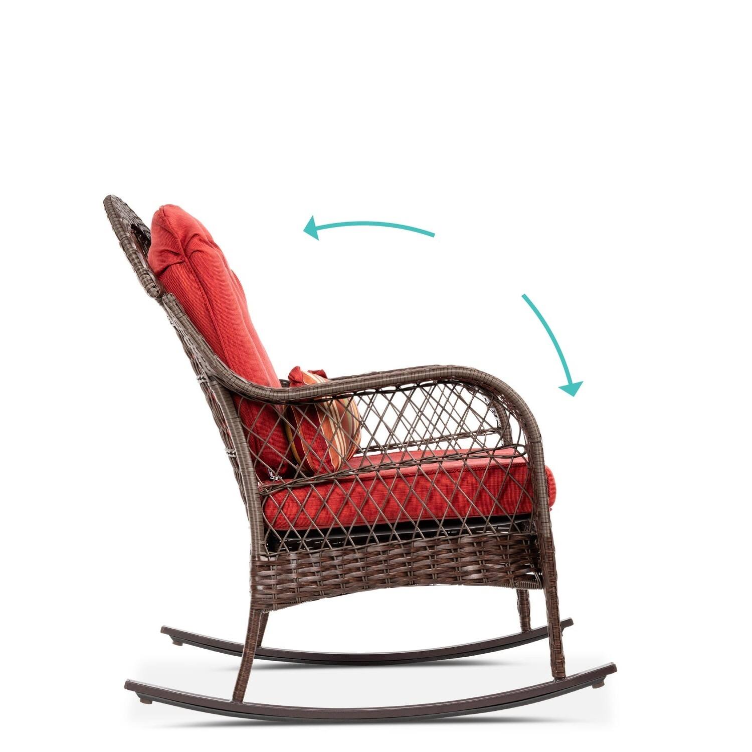 SlickBlue Cushioned Wicker Rocking Chair for Outdoor Patio – Includes ...