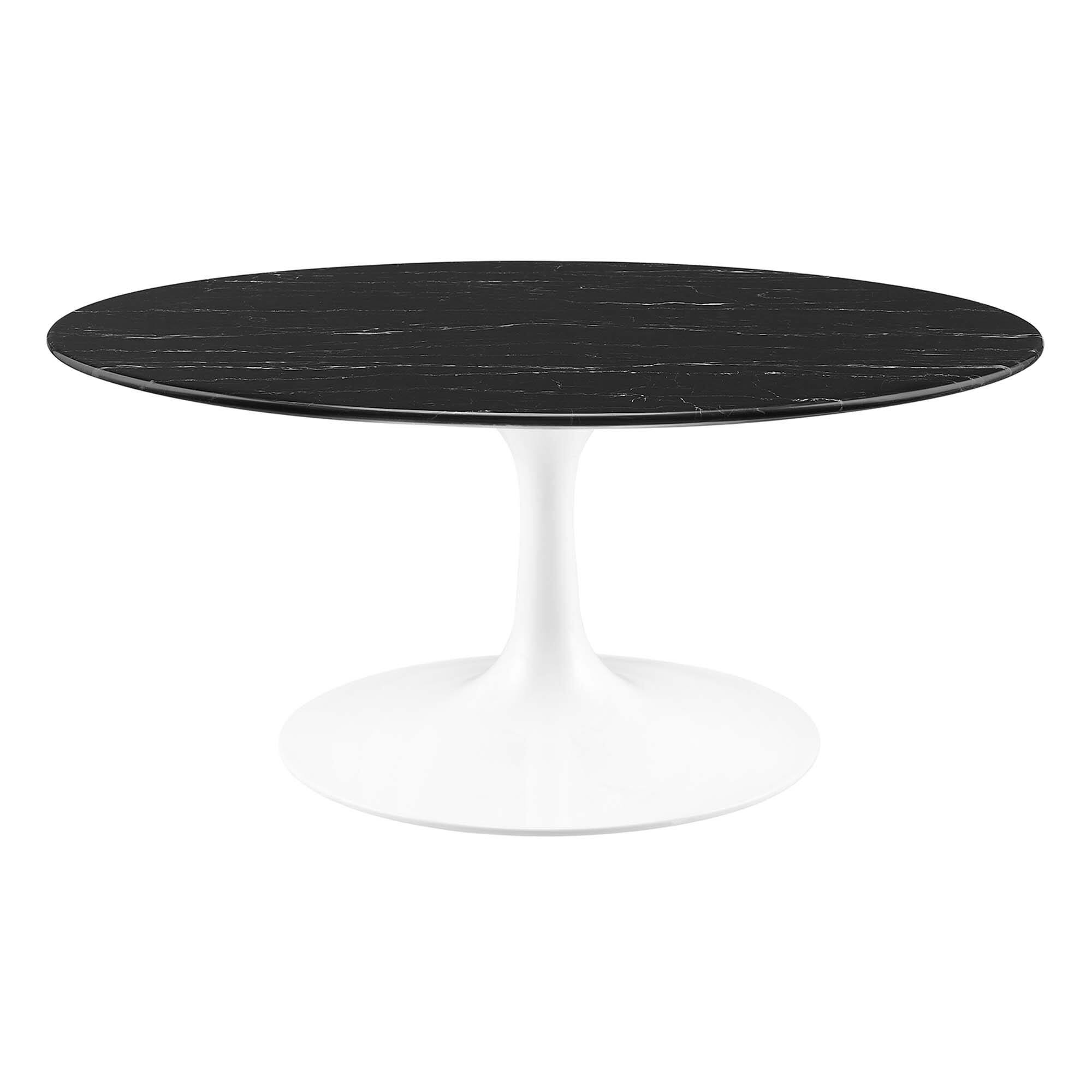 Angle. Modway - Lippa Round Artificial Marble Coffee Table - White Black.