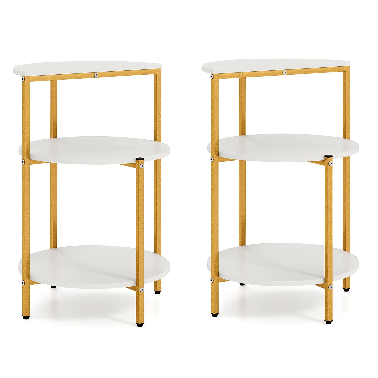Alt View 9. Gymax - Gymax 2PCS 3-Tier Side Table Round End Table w/Storage Shelves Metal Frame for Bedroom - White.