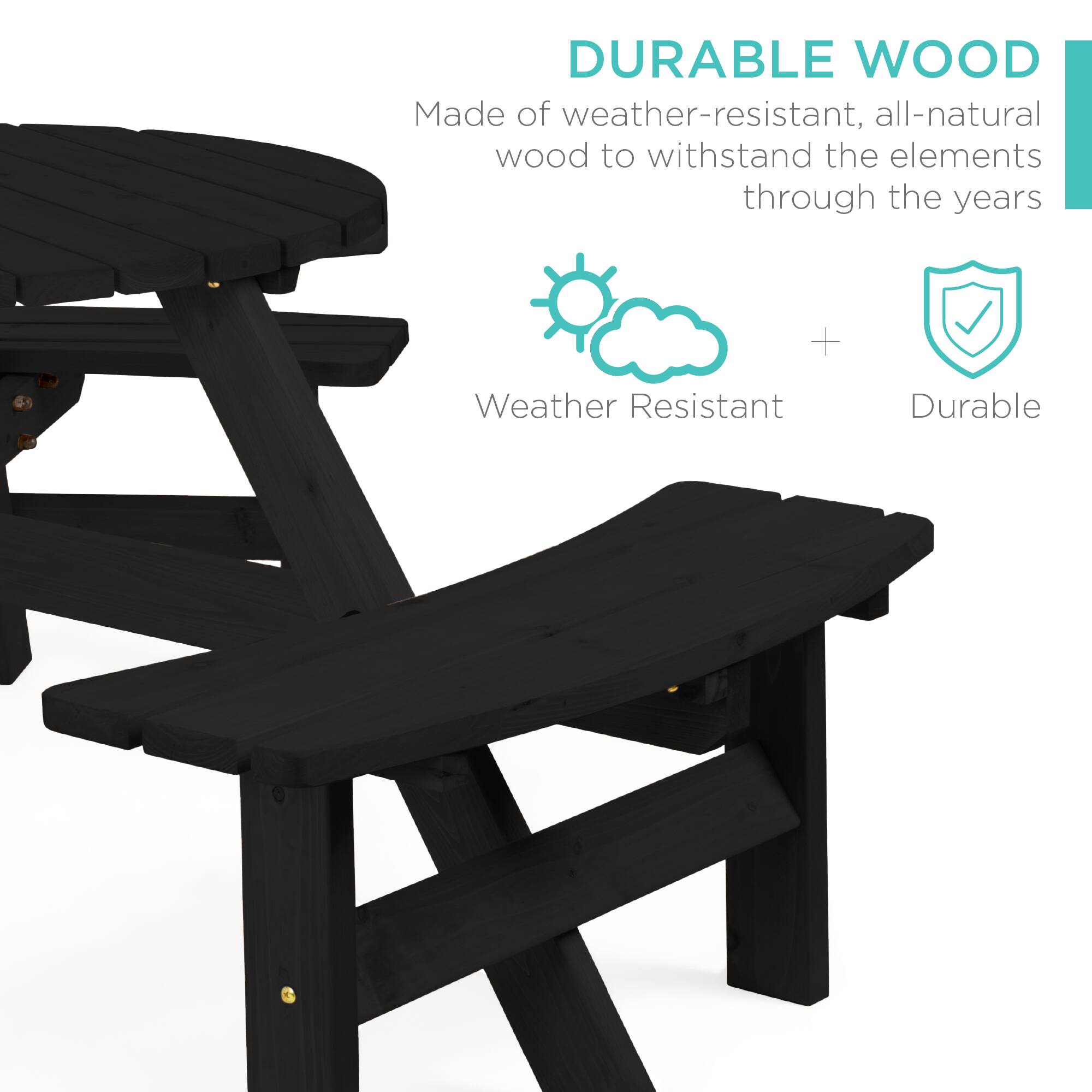 DURABLE WOOD  
Made of weather-resistant, all-natural wood to withstand the elements through the years  

Weather Resistant + Durable