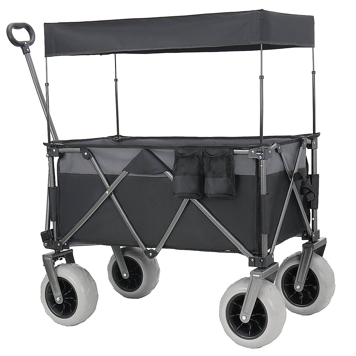 Alt View 6. Loheer - Loheer Folding Wagon with Removable Canopy, Heavy Duty Steel Frame and Balloon Wheels for Beach and Camping.