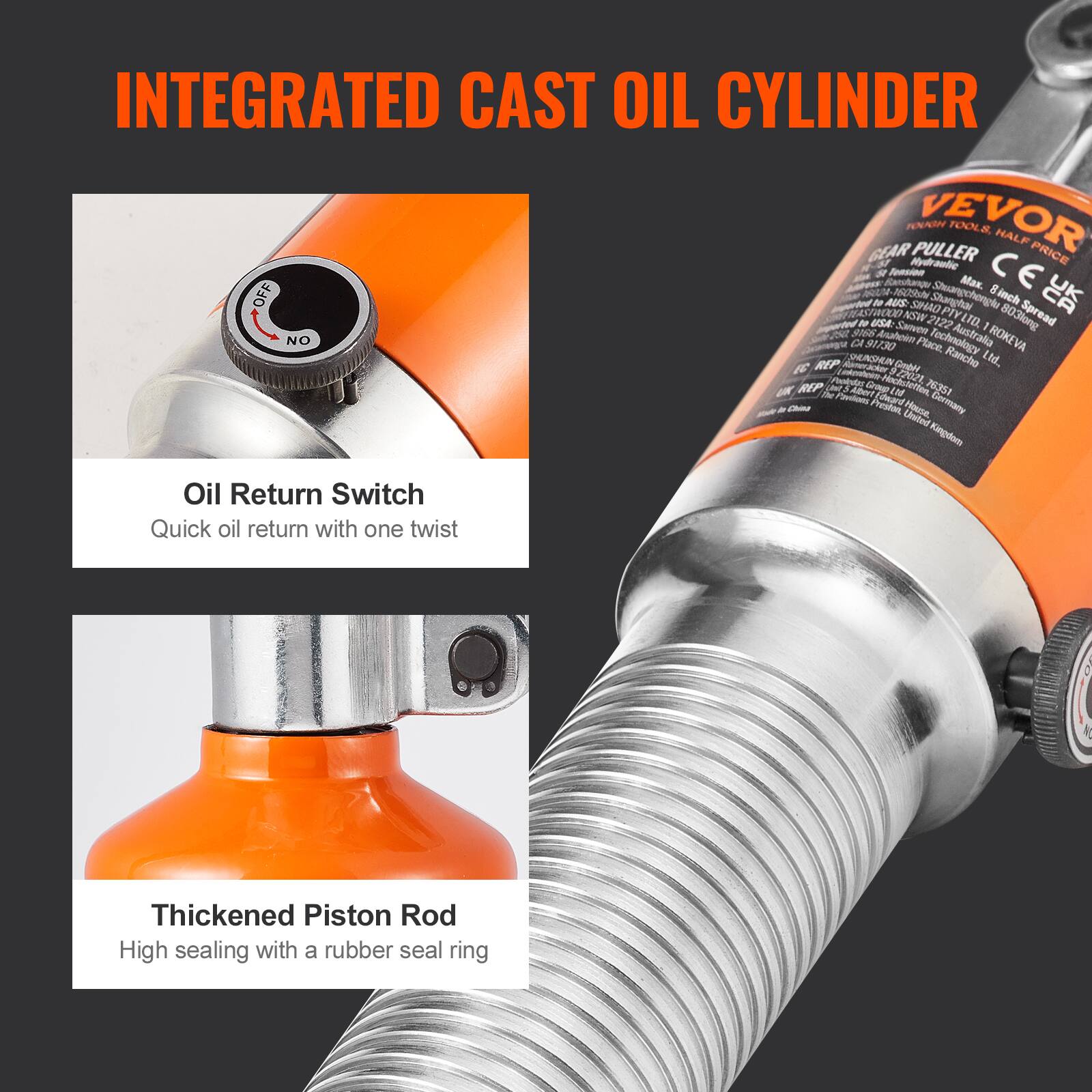 INTEGRATED CAST OIL CYLINDER

Oil Return Switch
Quick oil return with one twist

Thickened Piston Rod
High sealing with a rubber seal ring
