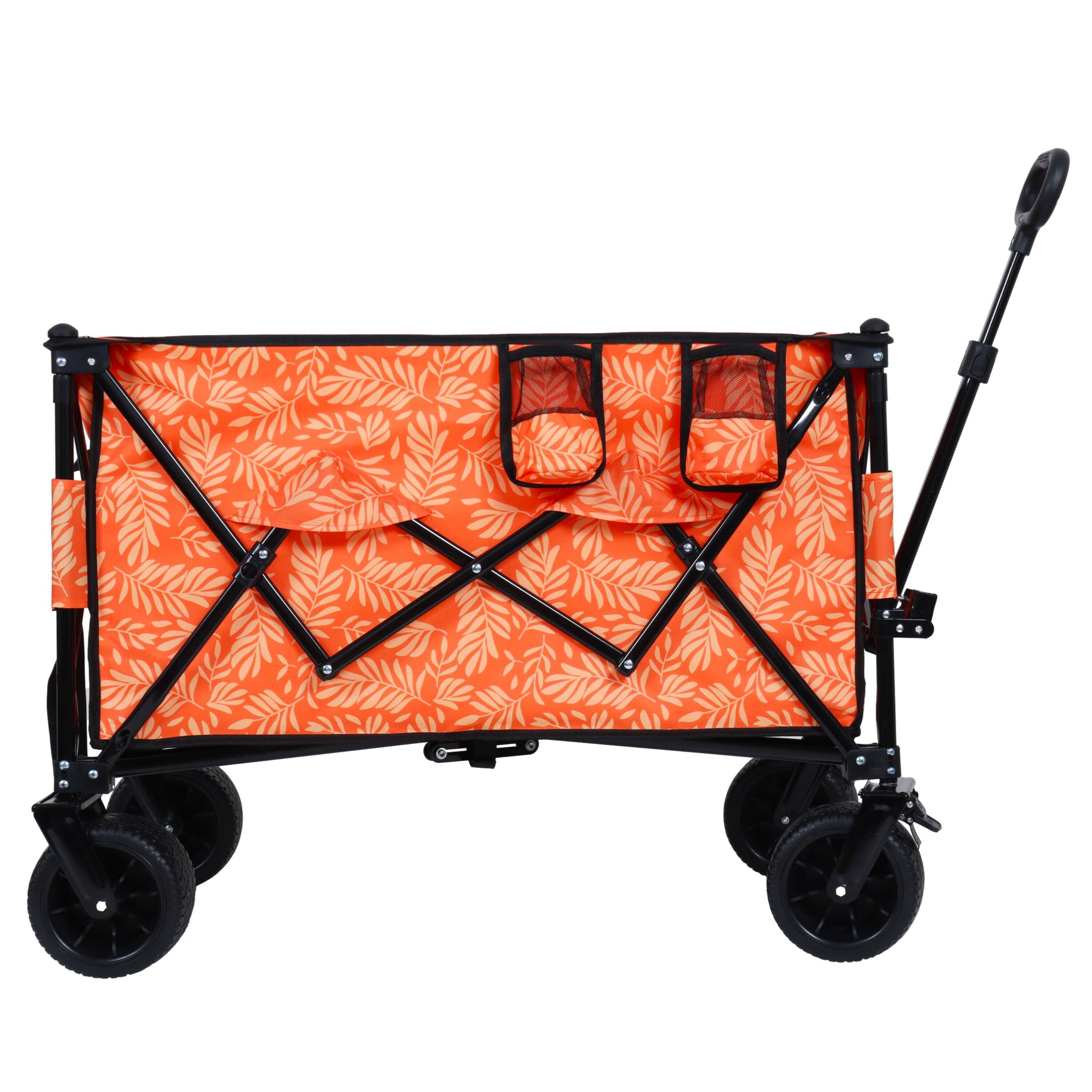 Alt View 1. APRILSOUL - Collapsible Foldable Extended Wagon with 480lbs Weight Capacity Big All-Terrain Beach Wheels and Drink Holders Brakes - Orange.