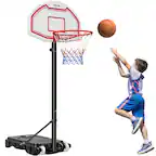 Front. VEVOR - Portable Basketball Stand, 5.2 to 6.9 ft Height Adjustment Basketball Hoop & Goal, Kids Adjustable Basketballs Hoop - Red + Black + White.
