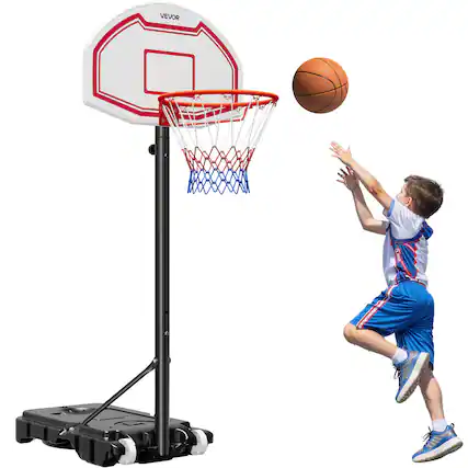 Front. VEVOR - Portable Basketball Stand, 5.2 to 6.9 ft Height Adjustment Basketball Hoop & Goal, Kids Adjustable Basketballs Hoop - Red + Black + White.