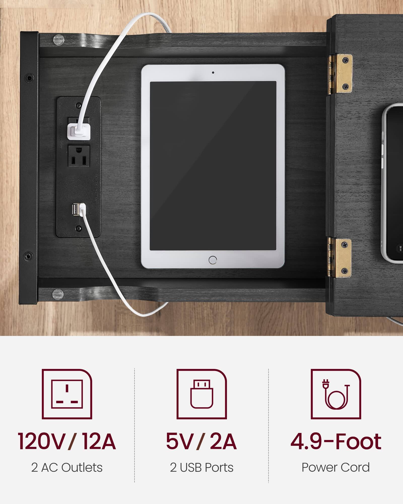 120V / 12A  
2 AC Outlets  

5V / 2A  
2 USB Ports  

4.9-Foot Power Cord