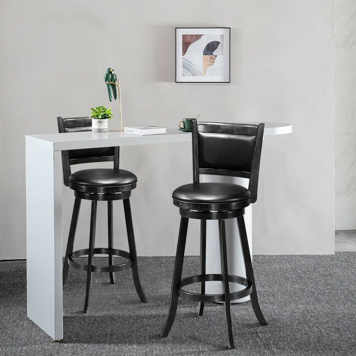 Alt View 9. Ecooso - 2 Pieces 29 Inch Wooden Swivel Height Bar Stool with PVC Cushioned Seat - Black.