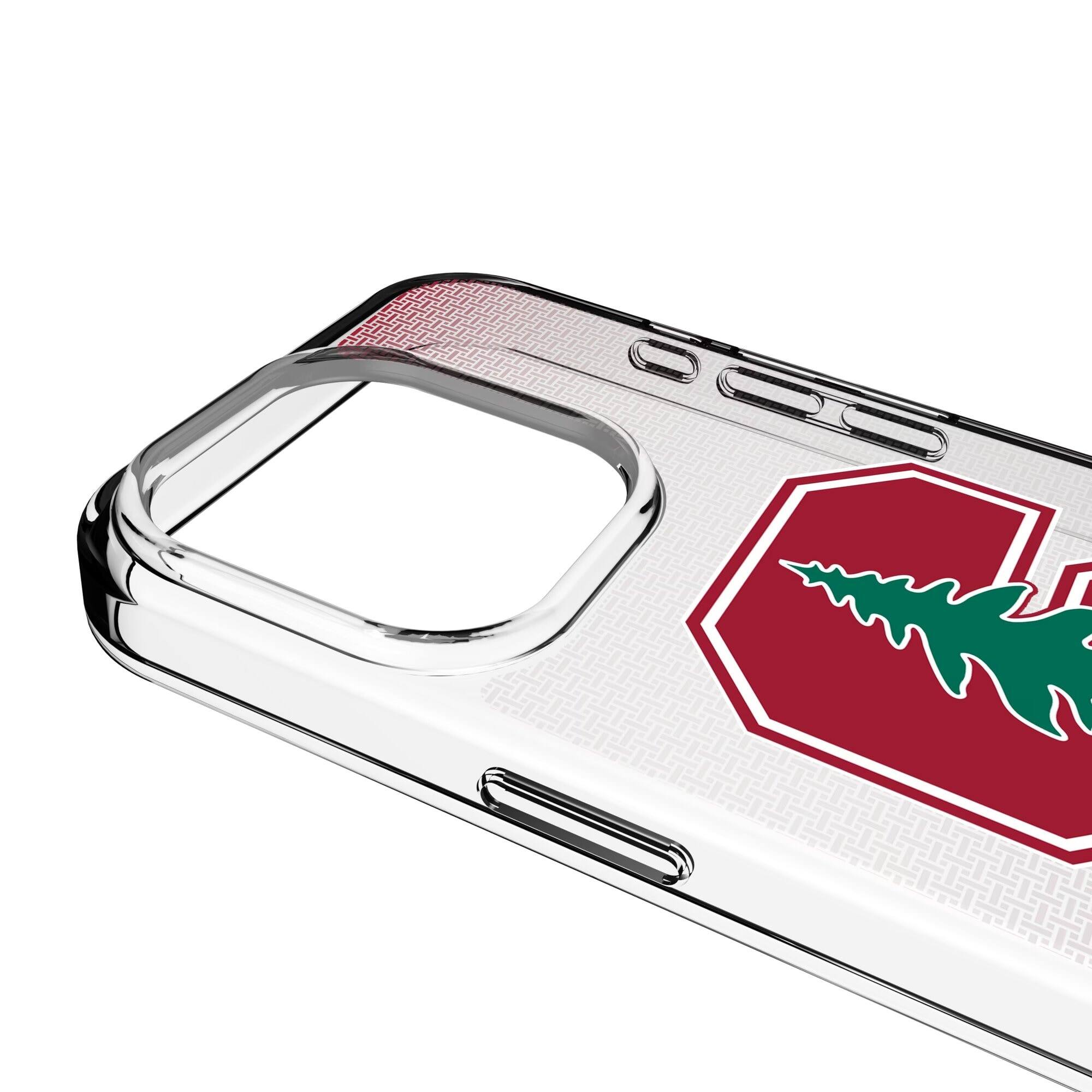 Alt View 2. Keyscaper - Stanford Cardinal Linen Logo iPhone Clear Case - 15 Pro - Multicolor.