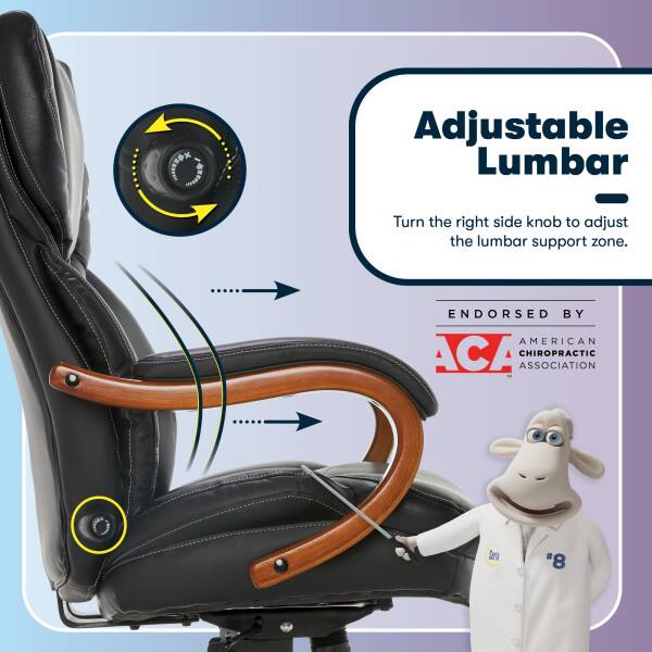 Adjustable Lumbar - Turn the right side knob to adjust the lumbar support zone.  
ENDORSED BY AMERICAN ACA CHIROPRACTIC ASSOCIATION
