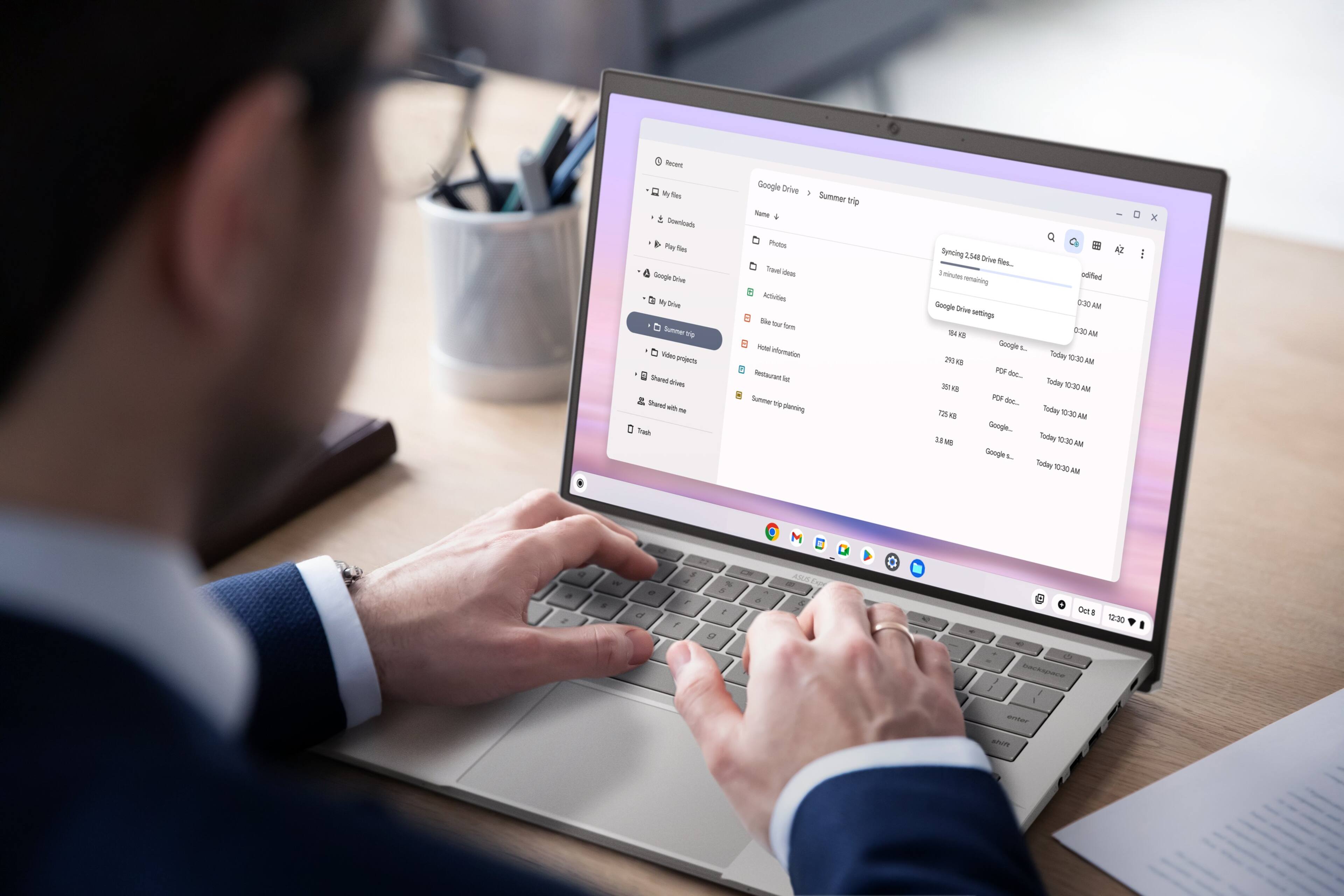 The text on the image is a list of recent activities on a Google Drive. Here's the corrected and grouped text:

1. Recent Tes Smericadls For Tes Congle Crive.
2. Soio - Sutmer T Vian Pnc Dusd dives Shared w - Thash Google Drive.
3. Summer trip Name Pess Trawel ess Activities.
4. The - lpre - iformation: Retoures - Summer T glaning Syncing.
5. 2.548 Drive Ret... d minutes repring odified Google DC AM Driue stngs.
6. 12 030 IM Google L 205 Todey 1:30 M.
7. 18 FCR -.
8. 4 Today 10:30 AM.
9. 10:30 AM POR - g KE Todlay 10:30 AM.
10. Google.
11. 18 M Today 10:30 AM.
12. Gongle .a Todey 10:30 AM.
13. x M - . - d a - r.
14. 1 g + 45es OuS.
15. 12:30 1, hara - - enear sure.