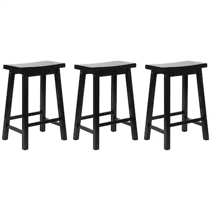 Front. PJ Wood - PJ Wood Classic Saddle Seat 24 Inch Kitchen Bar Counter Stool, Black (3 Pack) - Black.