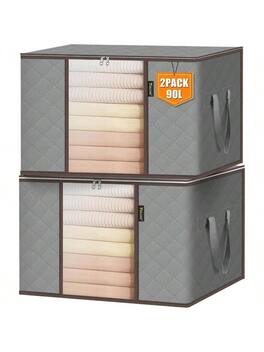 Live At Space - 2 Pack Clothes Storage Bags, 24 Gallon Containers with Reinforced Handle, Sturdy Zipper, Closet Organizer Blanket - Original