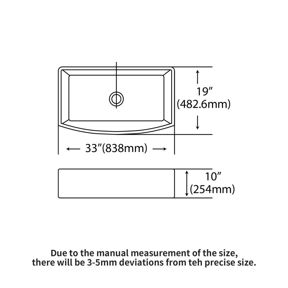 19" (482.6mm)  
33" (838mm)  
10" (254mm)  

Due to the manual measurement of the size, there will be 3-5mm deviations from the precise size.