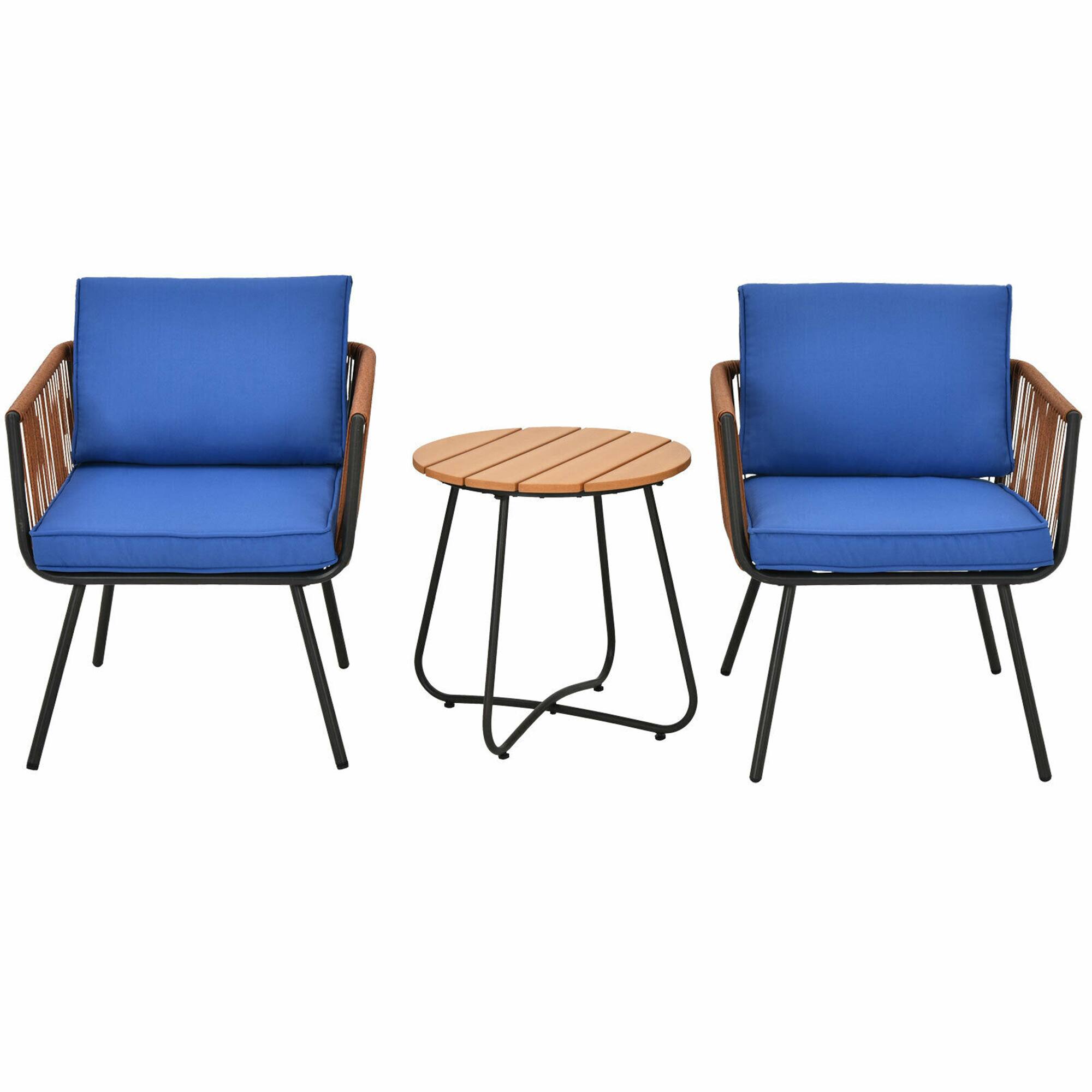 Alt View 9. Gymax - Gymax 3PC Patio Birsto Furniture Set Cushioned Sofa Armrest Coffee Table Blue - Blue.