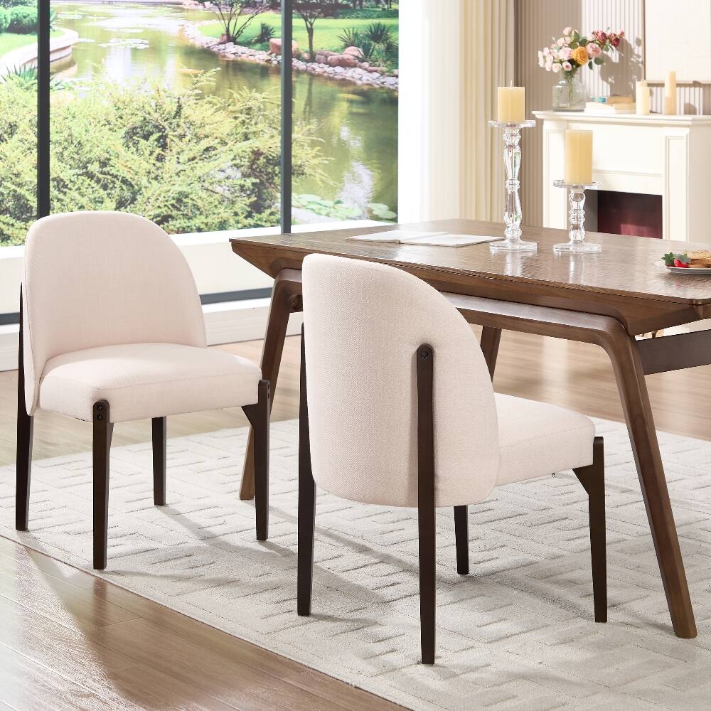 Angle. Loheer - Loheer Wooden Dining Chairs Set of 2 Modern Fabric Upholstered Kitchen Farmhouse Dinner Room Chairs Beige - Beige.