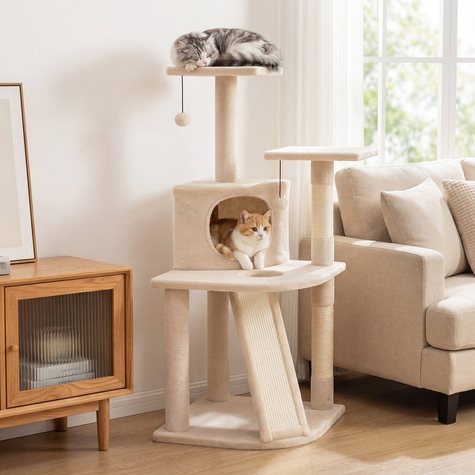 Alt View 3. Gymax - Gymax Cat Tree Multi-Level Cat Tower w/ Top Perches & Cozy Condo Climbing Ladder Beige.