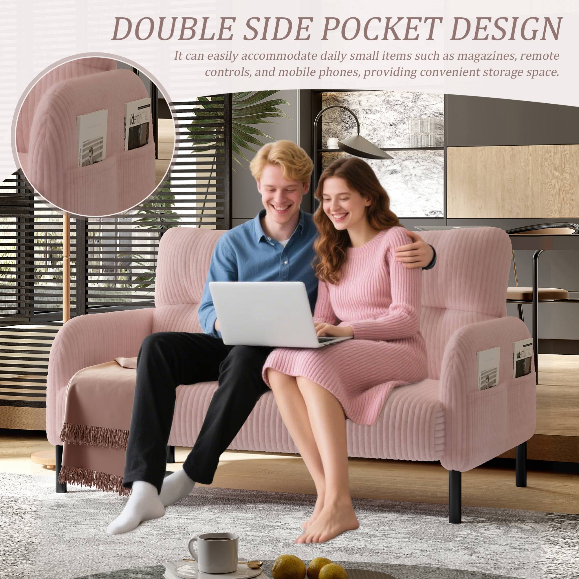 DOUBLE SIDE POCKET DESIGN  
It can easily accommodate daily small items such as magazines, remote controls, and mobile phones, providing convenient storage space.