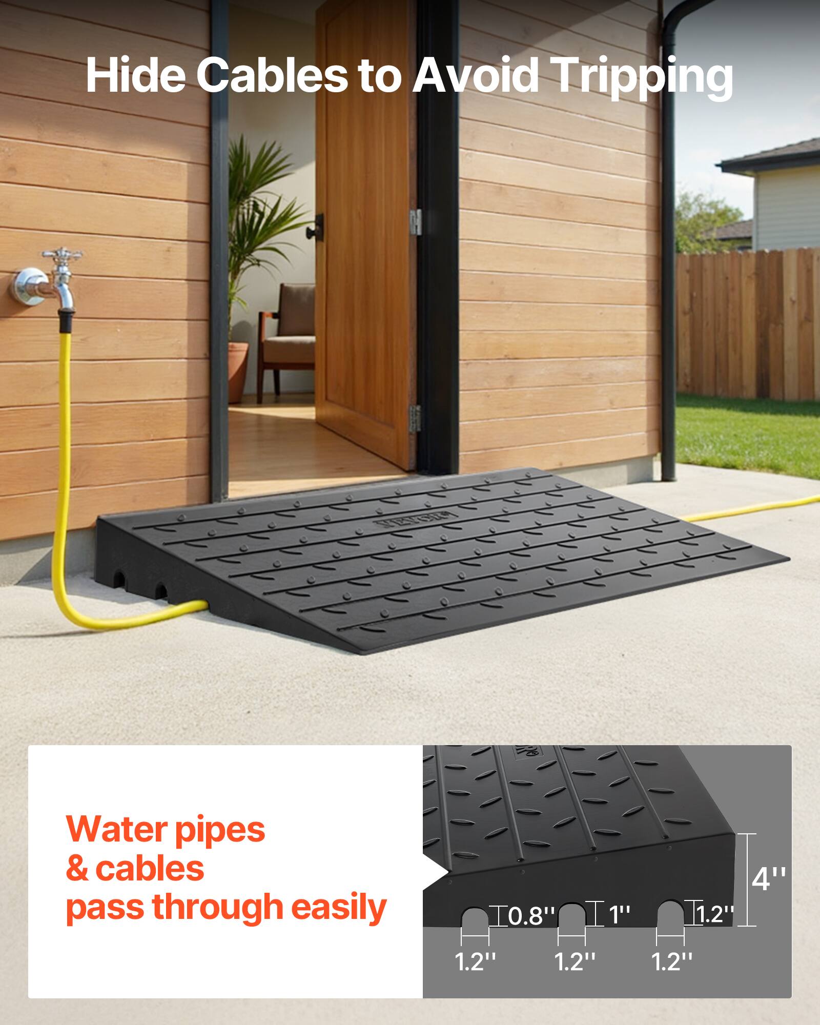 Hide Cables to Avoid Tripping

Water pipes & cables pass through easily

0.8" 1" 1.2" 1.2" 4" 1.2" 1.2"