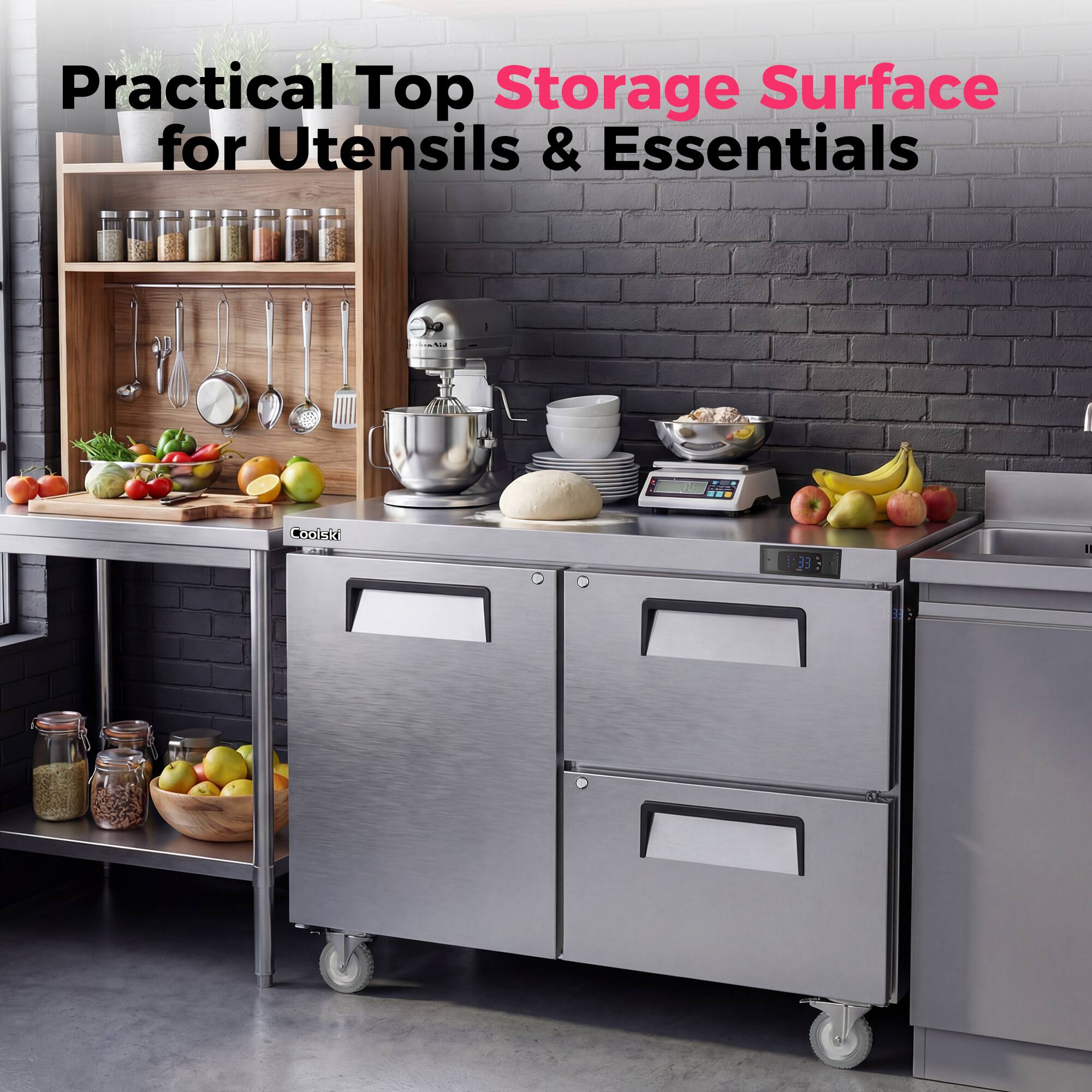 Practical Top Storage Surface for Utensils & Essentials