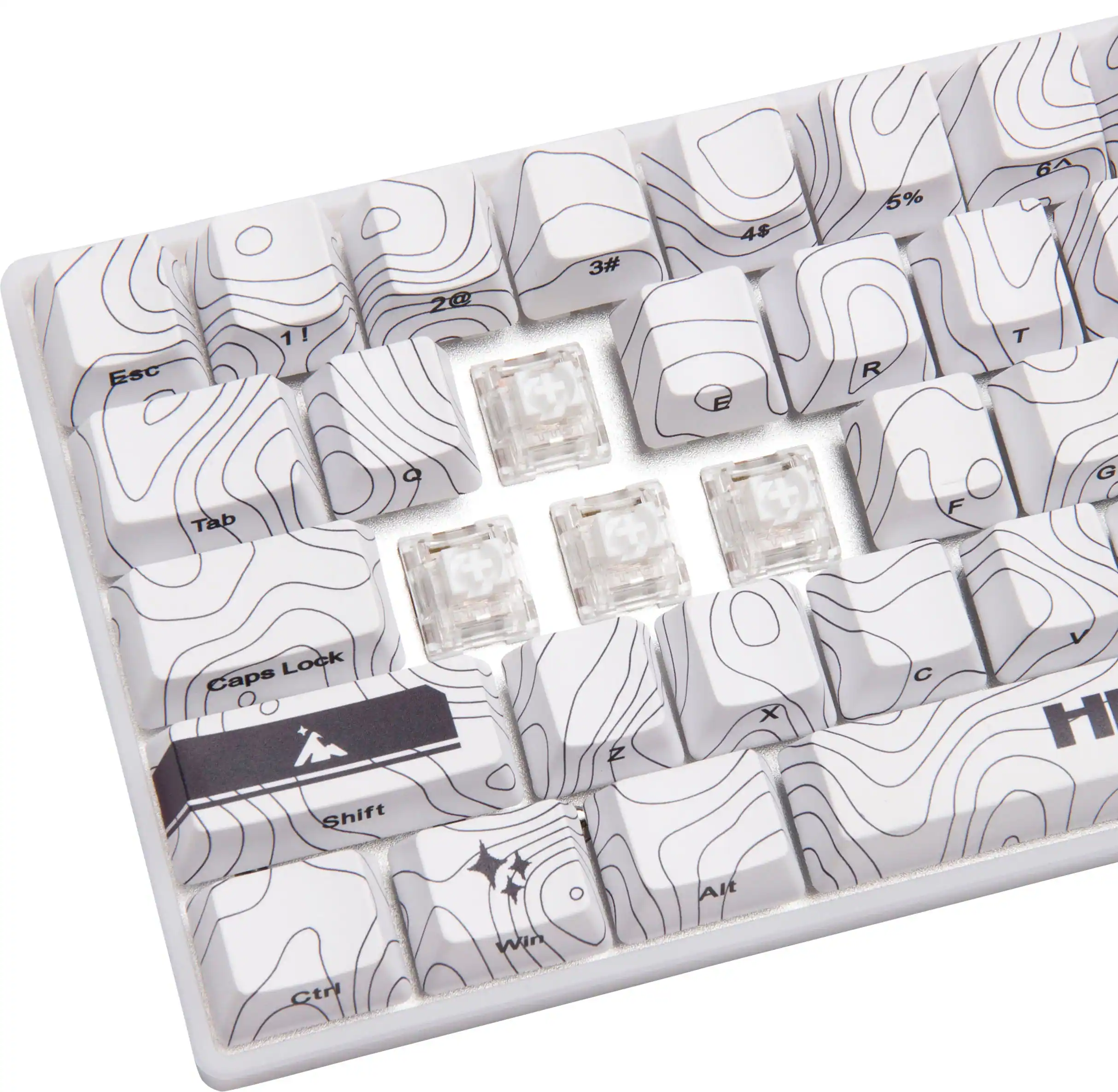 The text on the image is:

Esc Tab 200 Q 3#  + 4$ E 5% R F 64 T G Lock Caps Shift Z X  H Alt Ctrl Win