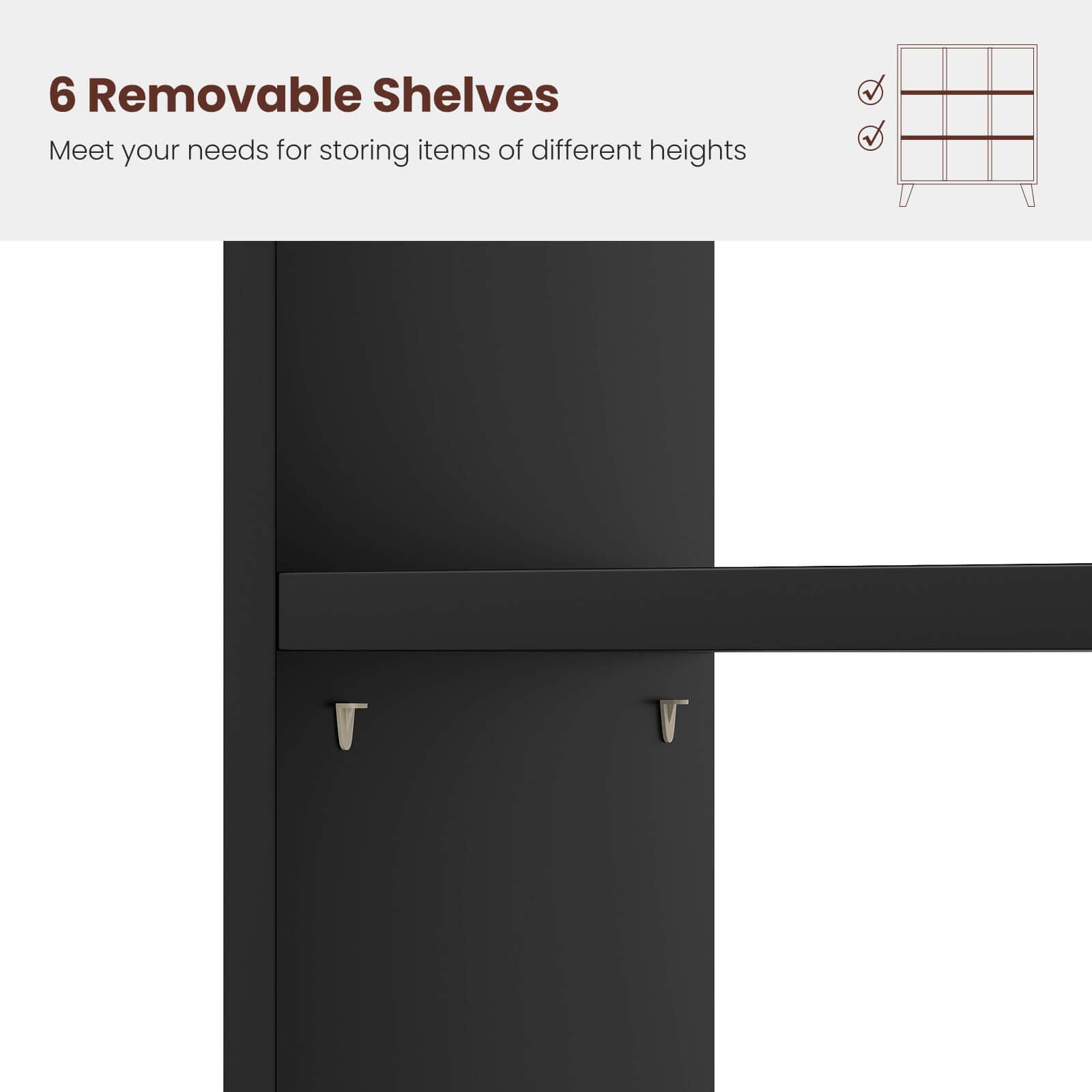 6 Removable Shelves  
Meet your needs for storing items of different heights
