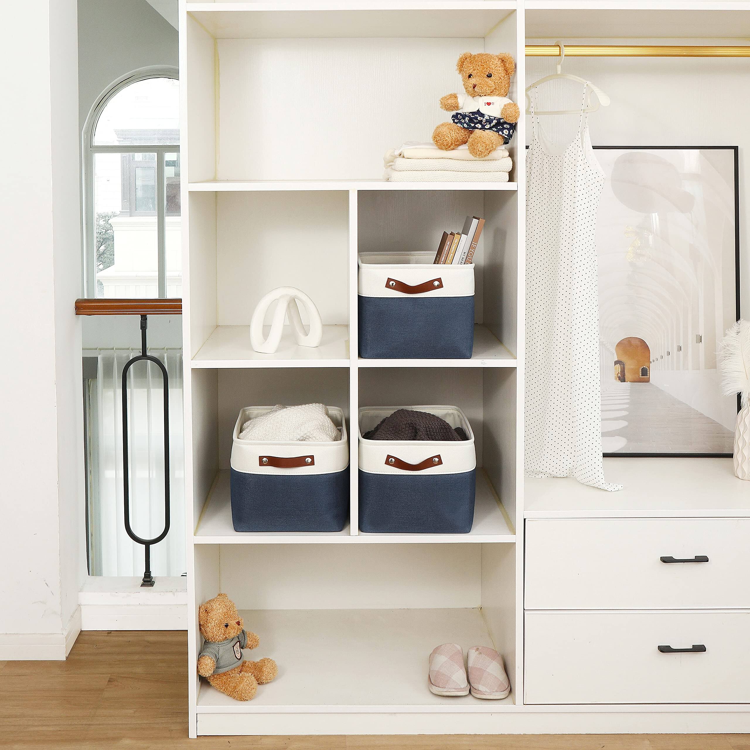 Alt View 5. Dapper Styles - Fabric Storage Baskets For Shelves 15x11in Closet Bins Cloth Organizing Linen Organizers Basket - - Beige / Off-White-Small - 6pc.