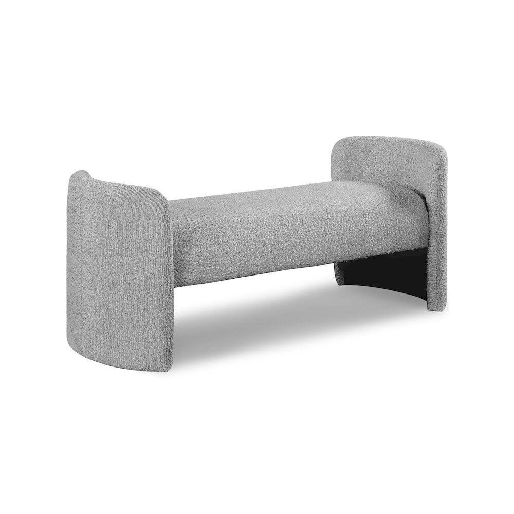 Front. Meridian Furniture - Peyton Grey Boucle Fabric Bench - Grey.