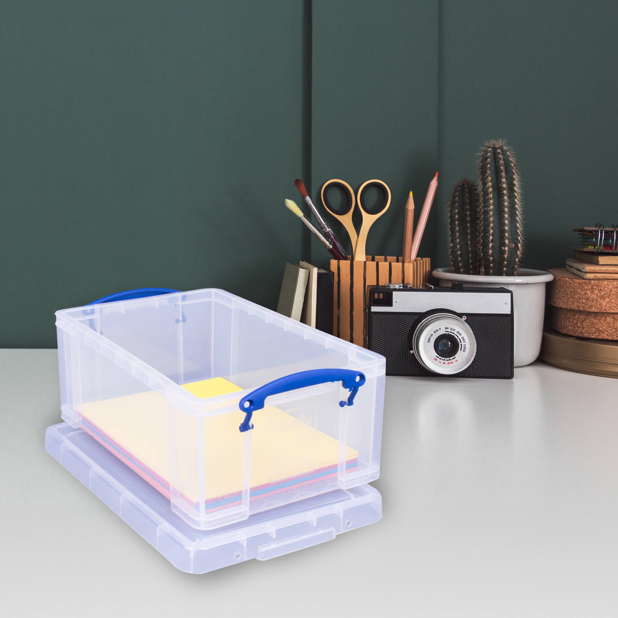 Alt View 3. Really Useful Box - Really Useful Box 9L Storage Container with Snap Lid & Clip Lock Handle (3 Pack) - Clear.