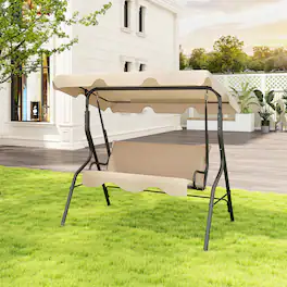 Gymax - 3-Person Swing Chair Porch Swing Seat w/ Adjustable Canopy Removable Cushion - Coffee