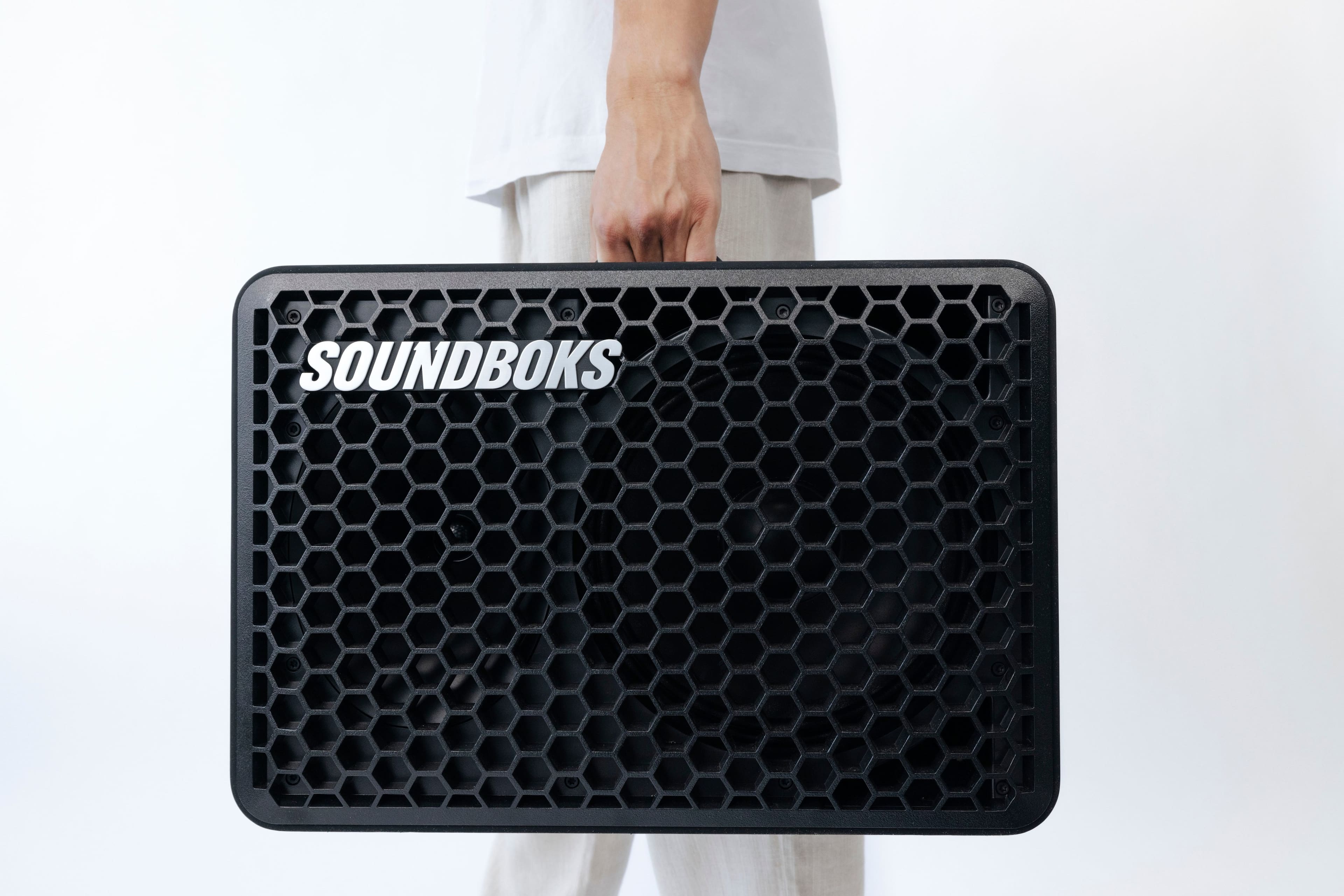 Left. SOUNDBOKS - GO - Portable Bluetooth Speaker with Swappable Rechargable Battery - Black.