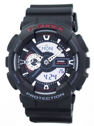 G-SHOCK 1/1000 SEC TRULLA 500 REVERSE 100 MON 100 7 9 RESET CASIO START 5 OVE WR20BAR SPLIT 30 10 STOP | 26 MODE 4.24 FORWARD SHOCK RESIST PROTECTION