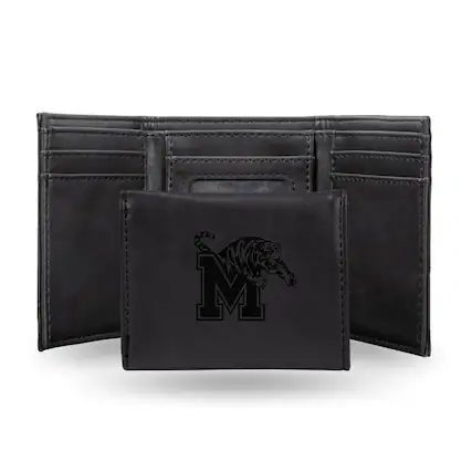 Front. Rico Industries - Memphis Tigers Laser Engraved Black Trifold Wallet - Multi.