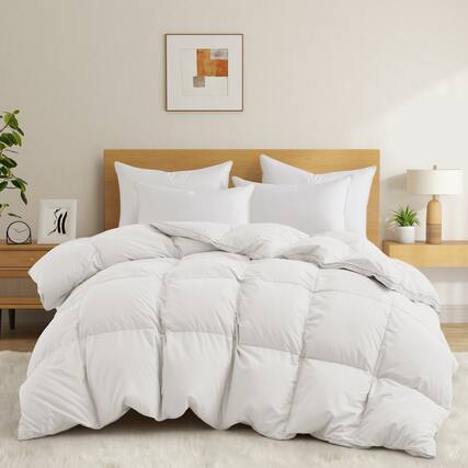 Front. Peace Nest - Peace Nest White Goose Down Feather Fiber Comforter Heavyweight Duvet Insert, White, King - White.