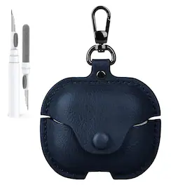 Dteck - Slim Faux Leather Earbuds Case for Samsung Galaxy Buds 3/3 Pro/3 FE) with Keychain,Business Dustproof Earphone Cover - Blue
