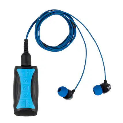 Front. H2O Audio - Stream 3 PRO Waterproof MP3 Player, Bluetooth & Surge+ Normal Cord Headphones - Black/Blue.
