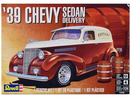 Level 4 Model Kit 1939 Chevrolet Sedan Delivery with Barrel Accessories 1/24 Scale Model by Revell - White, Brown