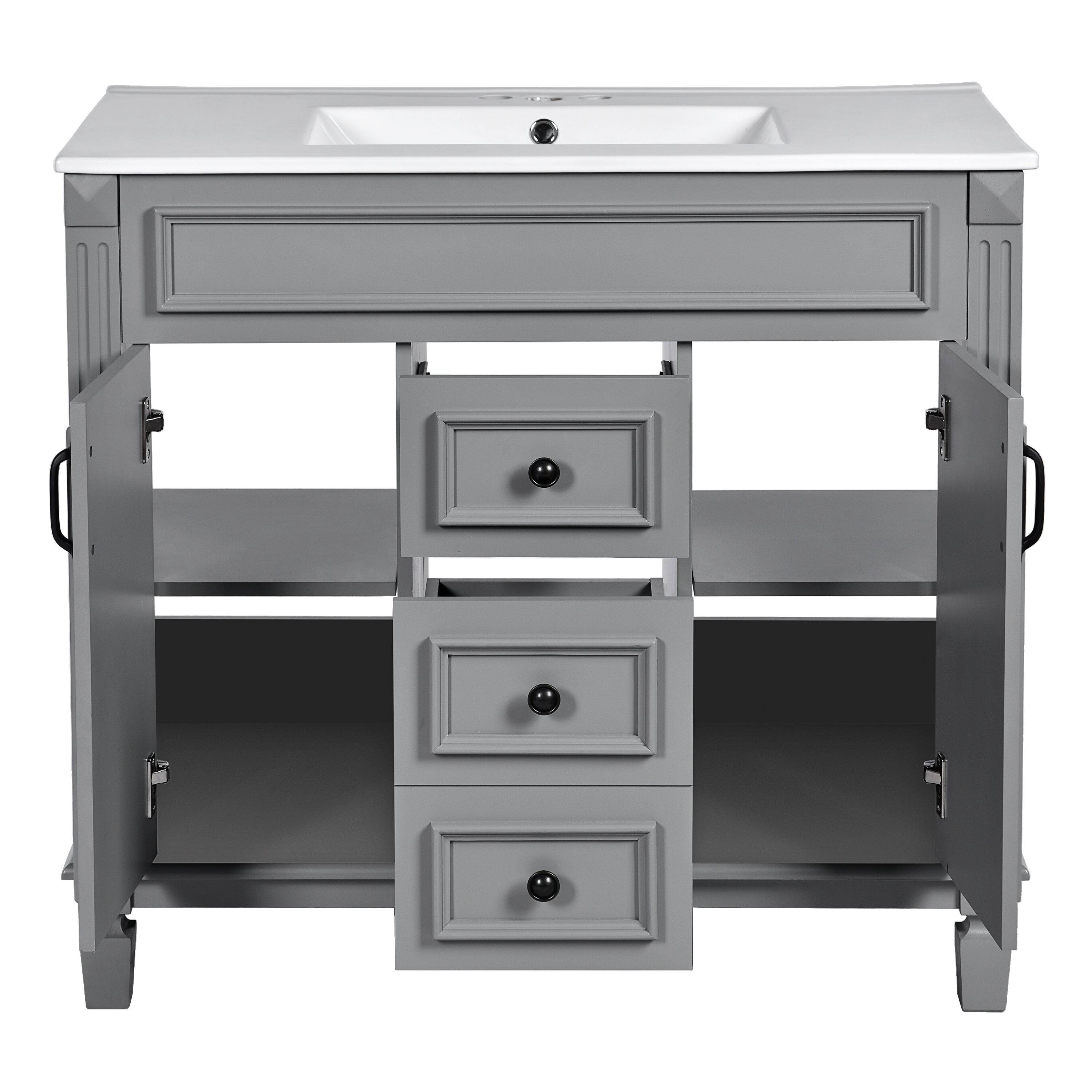 Alt View 7. Boyel Living - 36 Inch Bathroom Vanity with Ceramic Sink 2 Doors 2 Drawers Grey - Gray.