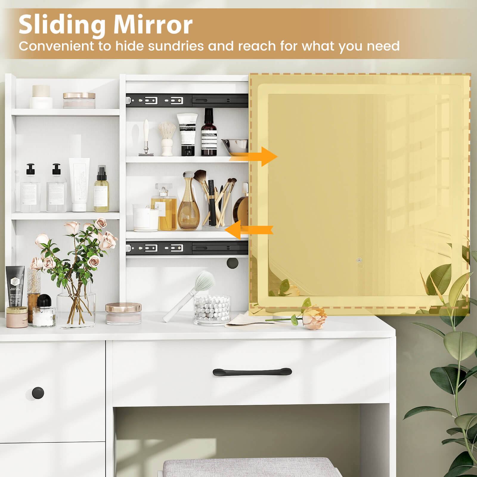 Sliding Mirror  
Convenient to hide sundries and reach for what you need