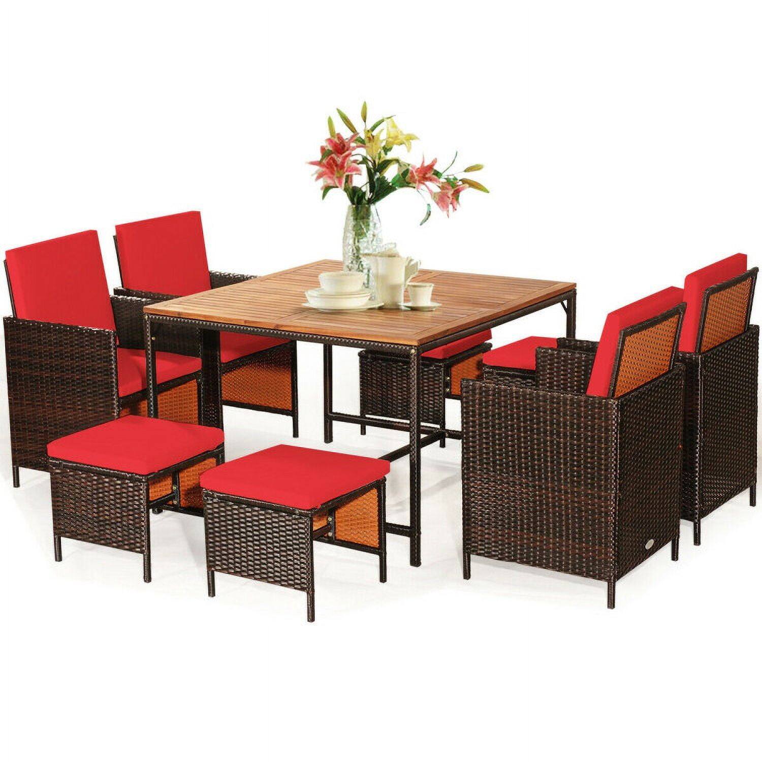 Alt View 2. Kadyn - 9 Pieces Patio Rattan Dining Cushioned Chairs SetRed Patio Seating Conversation Set Modern Patio Sofa Sectional All - Red.