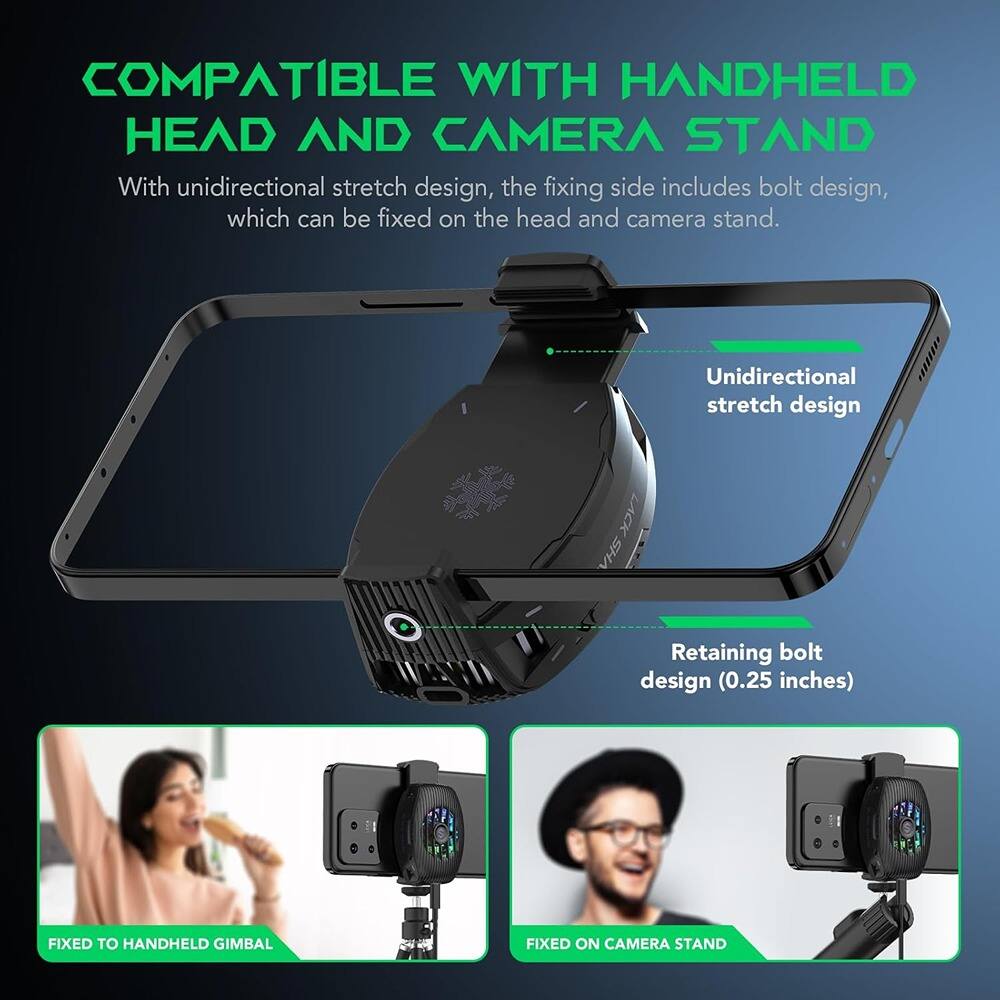 COMPATIBLE WITH HANDHELD HEAD AND CAMERA STAND

With unidirectional stretch design, the fixing side includes bolt design, which can be fixed on the head and camera stand.

- Unidirectional stretch design
- Retaining bolt design (0.25 inches)

FIXED TO HANDHELD GIMBAL

FIXED ON CAMERA STAND