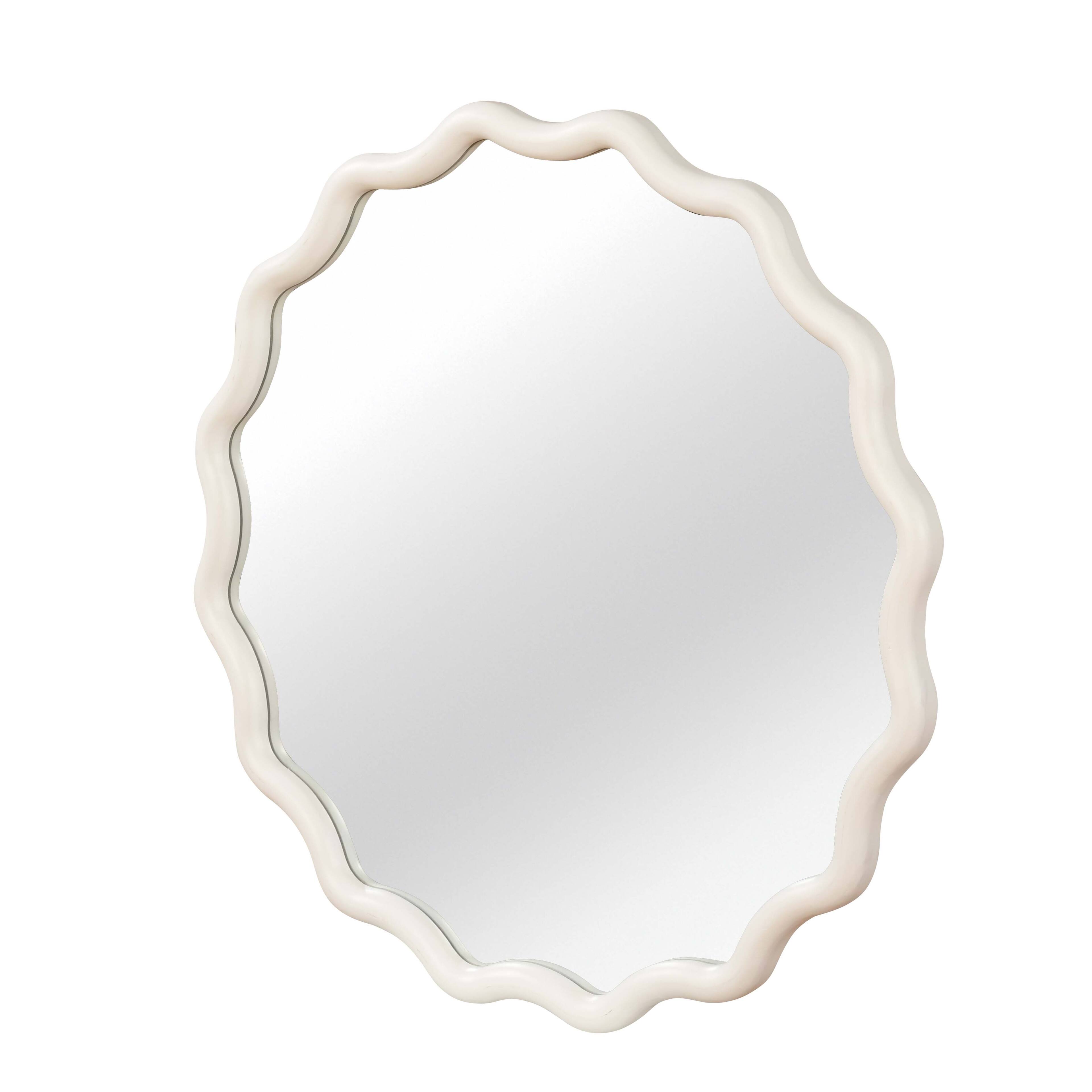 Alt View 4. MERAVOM - Round Wavy Wall Mirror, 30" Circle Boho Scalloped Mirror for Bedroom, Bathroom, Living Room, Entryway - White.